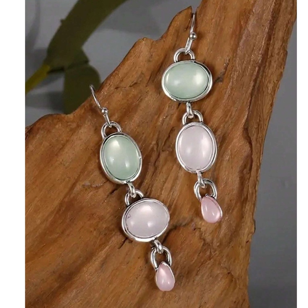 Boho Silver Tone Vintage Look Drop Earrings - Picture 2 of 3